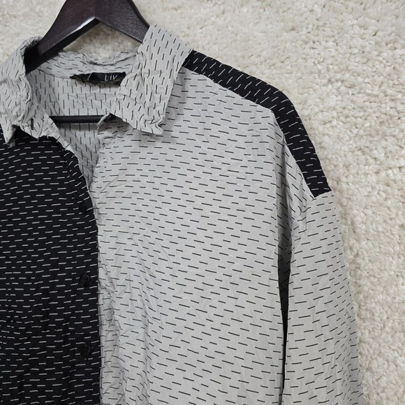 Liv by Habitat Top Womens Large Gray Black Button Up Long Sleeve Crinkle‎ Travel - Picture 3 of 13